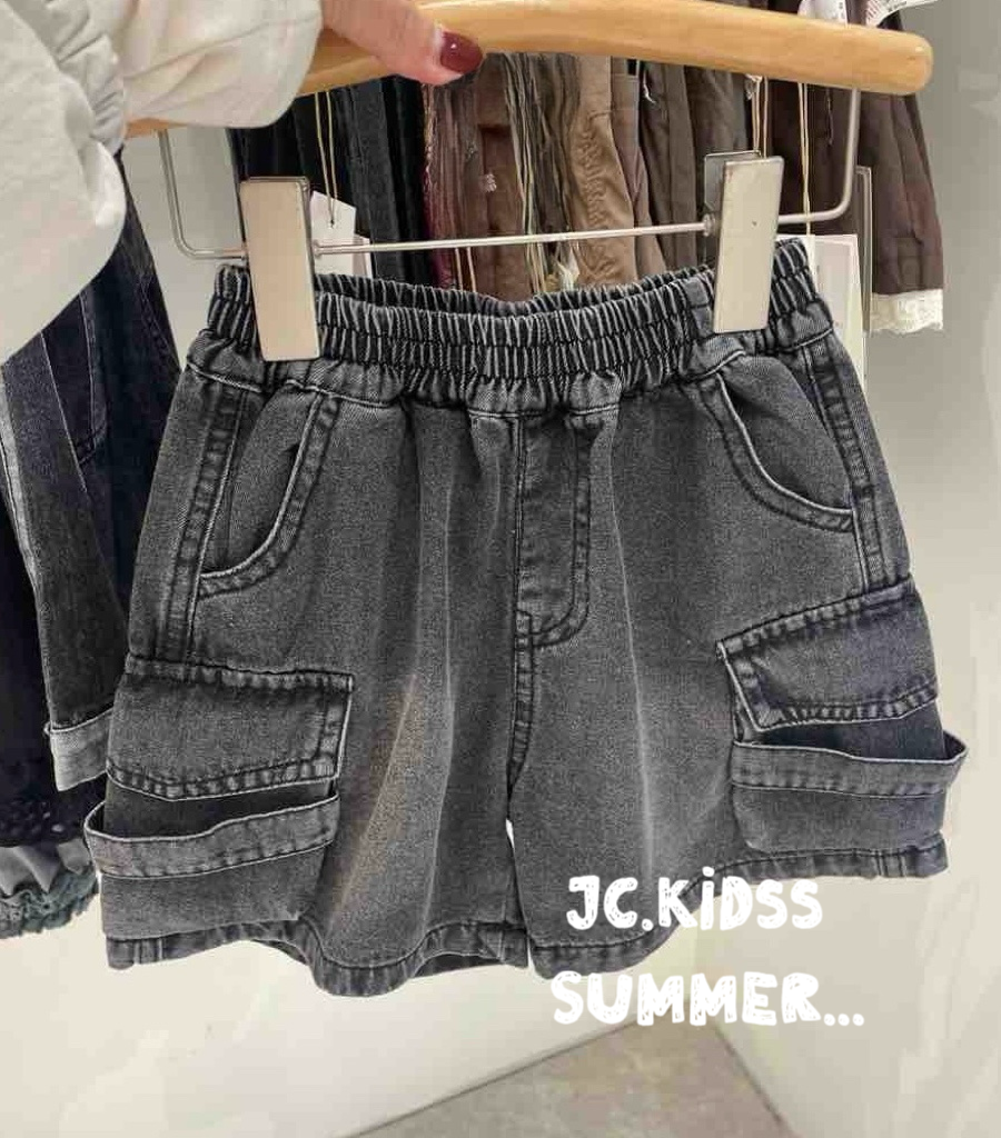 pair of dual-pocket black washed denim shorts