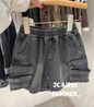 pair of dual-pocket black washed denim shorts
