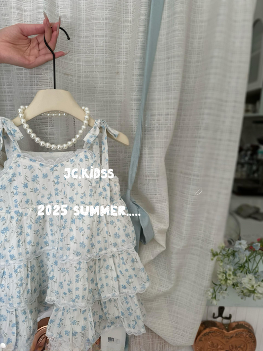 Blue Floral Tie-Strap Dress
