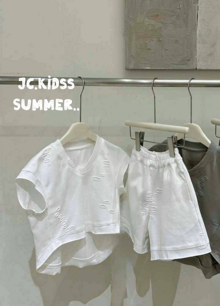 White V-Neck Set