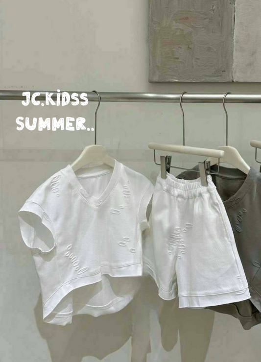 White V-Neck Set