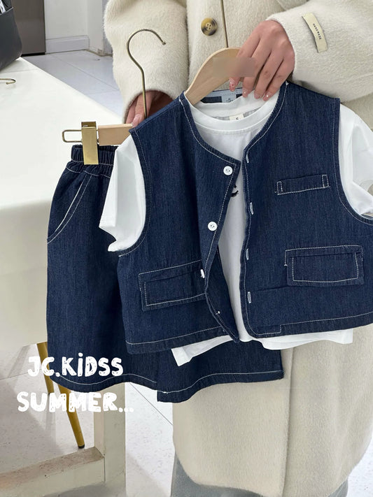 Denim Vest Three-Piece Set